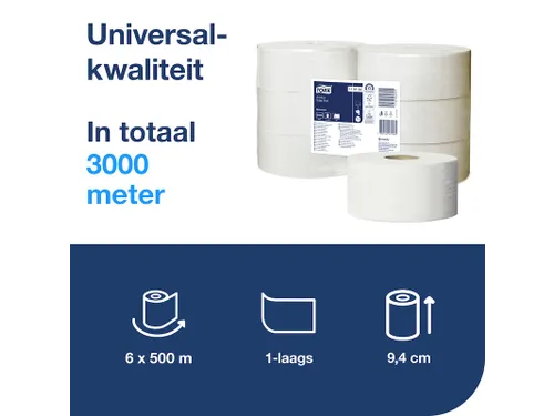 Toiletpapier Tork T1 Universal jumbo 1-laags 500m wit 110162