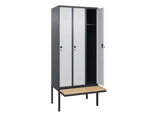 locker met bank,HxBxD 2120x900x815mm,3vak,vak B 300mm,draaigrendel