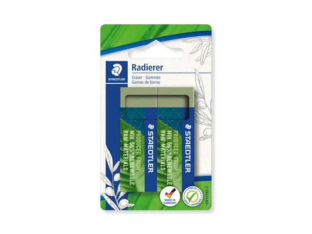 Gum Staedtler Eco 52680 65x23x10mm olijfgroen blister à 2 stuks