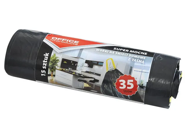 vuilniszak met trekkoord 46x56cm 35L 25 micron LDPE zwart 15 stuks