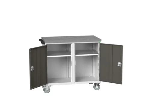 montagetafel HxBxD 980x1050x600mm linoleumblad 2 kasten front RAL7035