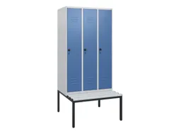 locker met bank,HxBxD 1950x900x815mm,3vak,vak B 300mm,draaigrendel