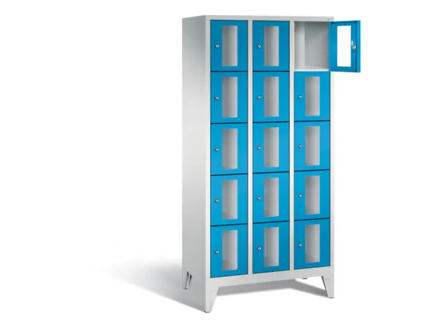 Lockerkast 1850x900x500mm 3x5 vakken Cilinderslot Poten, RAL5012