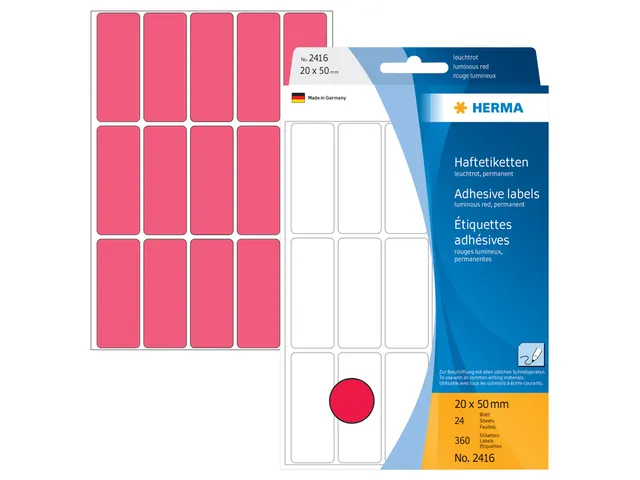 HERMA 2416 Universele etiketten 20x50mm Fluor rood 360 stuks