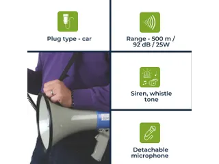Megafoon met schouderriem 25 W Sirene, spreekfunctie, fluittoon - 5