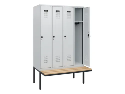 locker met bank,HxBxD 1950x1200x815mm,4vak,vak B 300mm,draaigrendel
