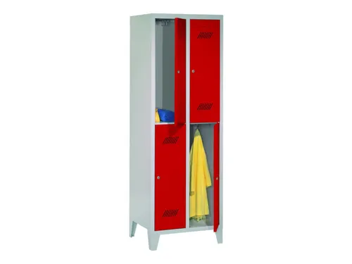 dubbeldekse locker,HxBxD 1850x600x500mm,2x2vak.,RAL7035,front RAL3000
