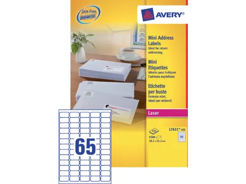 Etiket Avery L7651-25 38.1x21.2mm Laserprinter Wit 6500 stuks