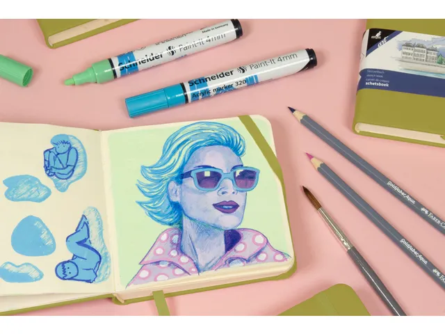 Schetsboek Kangaro A6 lime green PU HC 80 vel 140gr roomwit met elasti