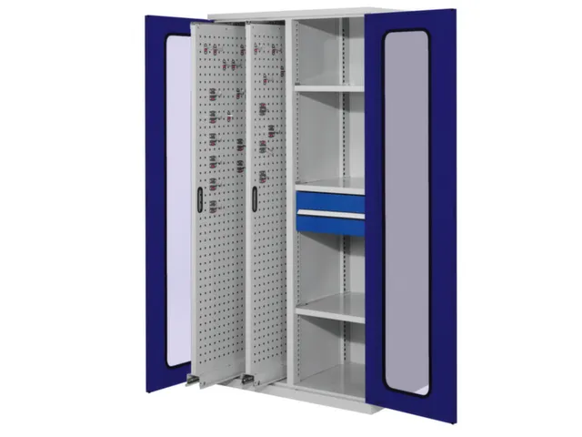 Verticale Uitschuifkast Blauw Vensterdeuren 1950x1000x600mm 2 Legb.