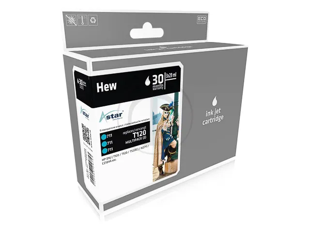 As46134 Astar Hp 711 Dnj Inkt Cyaan Rebuilt Chip 3X29ml 3-PACK