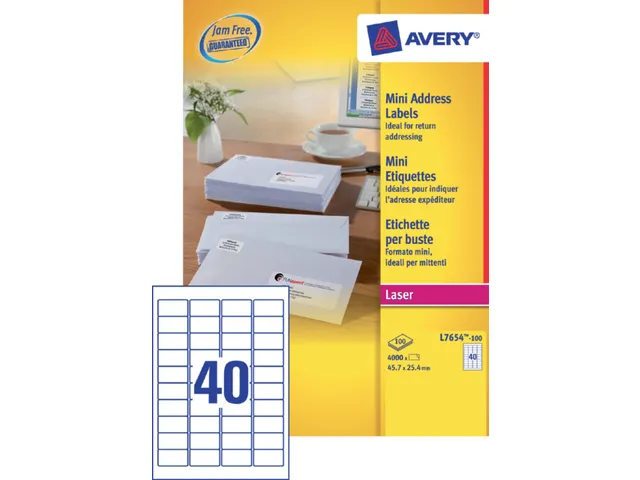 Etiket Avery L7654-100 45.7x25.4mm wit 4000 stuks