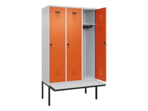 locker met bank,HxBxD 2120x1200x815mm,3vak,vak B 400mm,draaigrendel