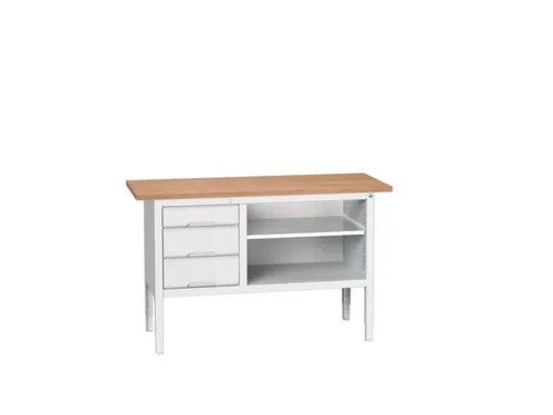 werkbank,HxBxD 830-930x1500x600mm,multiplexblad,uitrusting: 3laden