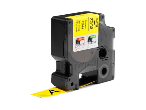 Labeltape Dymo Rhino 18433 Vinyl 19mmx5.5m Zwart Op Geel