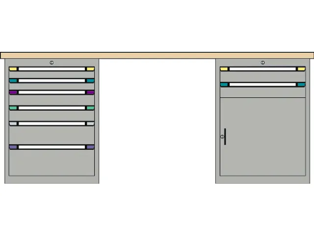 werkbank,HxBxD 840x2000x700mm,multiplexblad,RAL7035,front RAL7035