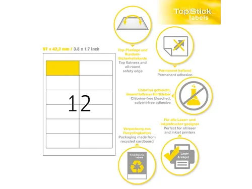 Etiketten universele labels A4 permanent 97x42,3mm Wit 1200 stuks