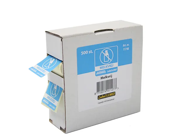 Voedseletiketten 86x33x89mm Aqualabel Melkvrij Dispenser 500 stuks