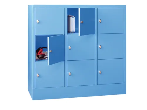 lockerkast,HxBxD 1187x1200x500mm,3x3vakken,RAL7035,front RAL7035