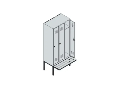 locker met bank,HxBxD 2120x900x815mm,3vak,vak B 300mm,draaigrendel