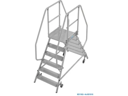 bordestrap,verrijdbaar,bordes H 1,45m,2x6treden,aluminium,4zwenkwielen