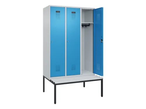 locker met bank,HxBxD 2120x1200x815mm,3vak,vak B 400mm,cilinderslot
