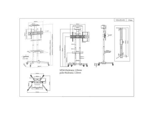 Trolley voor TV’s en monitoren, voor schermen 37 inch–65 inch, VES