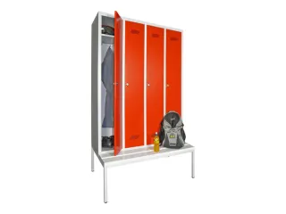 locker met bank,HxBxD 2150x1200x500mm,4vak,RAL7035,front RAL3000 - 1