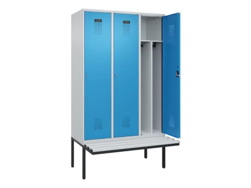 locker met bank,voor scheiding van kleding,HxBxD 2120x1200x815mm,3vak