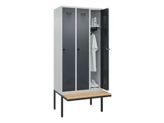 locker met bank,HxBxD 2120x900x815mm,3vak,vak B 300mm,draaigrendel - 1