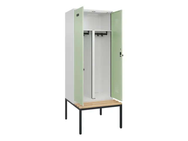 PBM-locker met bank,HxBxD 2120x800x815mm,2vak,vak B 400mm,draaigrendel