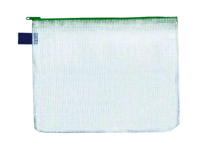 Trousse Foldersys B4 transparent avec fermeture éclair verte