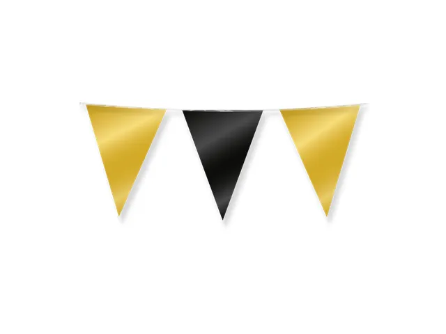Slinger Folie vlaggen Party Flag Foil Goud-Zwart 30cmx10m