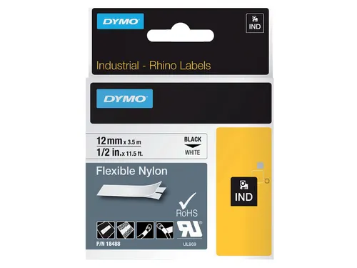 Labeltape Dymo Rhino 18488 Nylon 12mmx3.5m Zwart Op Wit