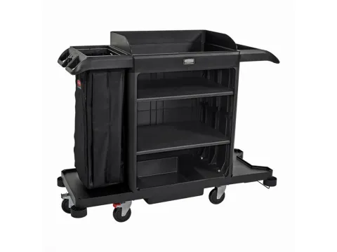 Rubbermaid Full Size Housekeeping Wagen met kap en deuren zwart
