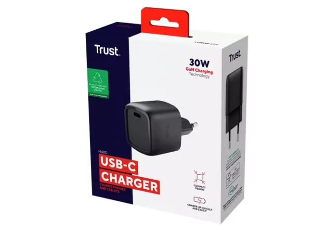 Trust Maxo USB oplader 30W GaN 25519 1x USB zwart