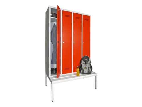 locker met bank,HxBxD 2150x1200x500mm,4vak,RAL7035,front RAL3000
