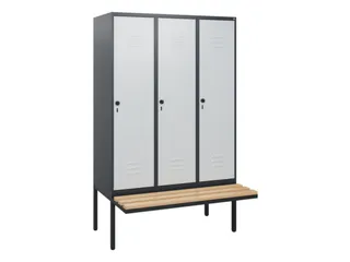 locker met bank,HxBxD 1950x1200x815mm,3vak,vak B 400mm,draaigrendel - 1