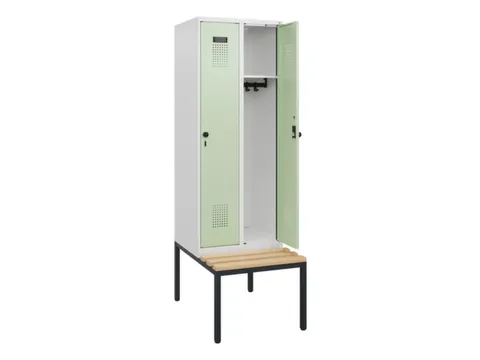 locker met bank,HxBxD 1950x600x815mm,2vak,vak B 300mm,draaigrendel