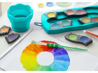 Waterverfdoos 2 kleuren +1 tube wit Connector turquoise - 10