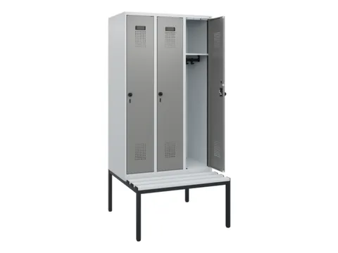 locker met bank,HxBxD 1950x900x815mm,3vak,vak B 300mm,draaigrendel
