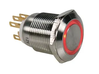 Drukknop IN Roestvrij Staal Spdt 1NO 1NC - Rode Ring - 19mm - 1