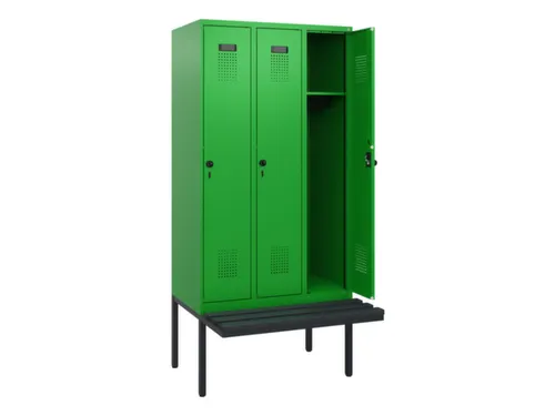 locker met bank,HxBxD 1950x900x815mm,3vak,vak B 300mm,draaigrendel