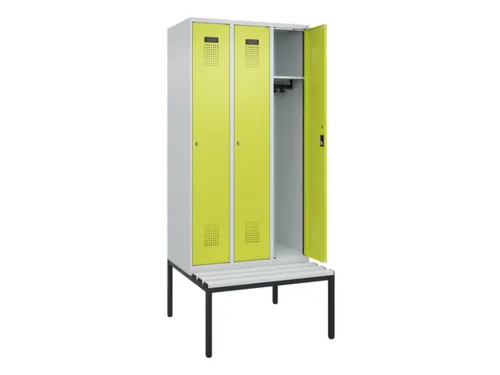 locker met bank,HxBxD 2120x900x815mm,3vak,vak B 300mm,cilinderslot