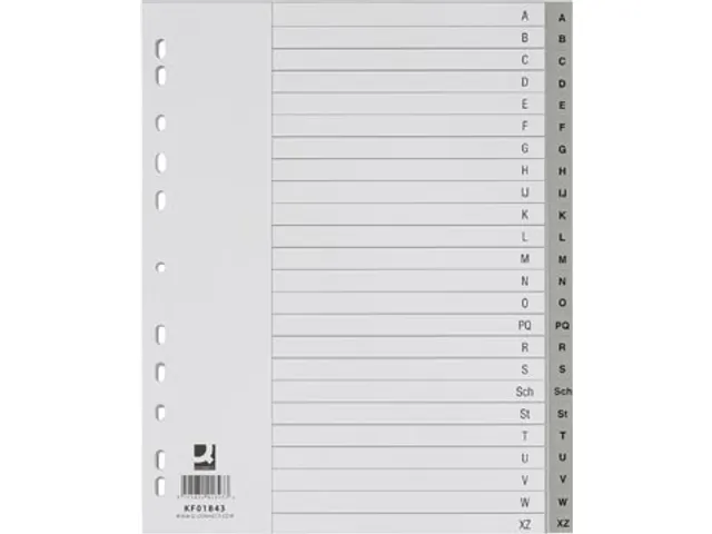 intercalaires, A4, PP, 11 trous, jeu de A-Z, 24 onglets, gris