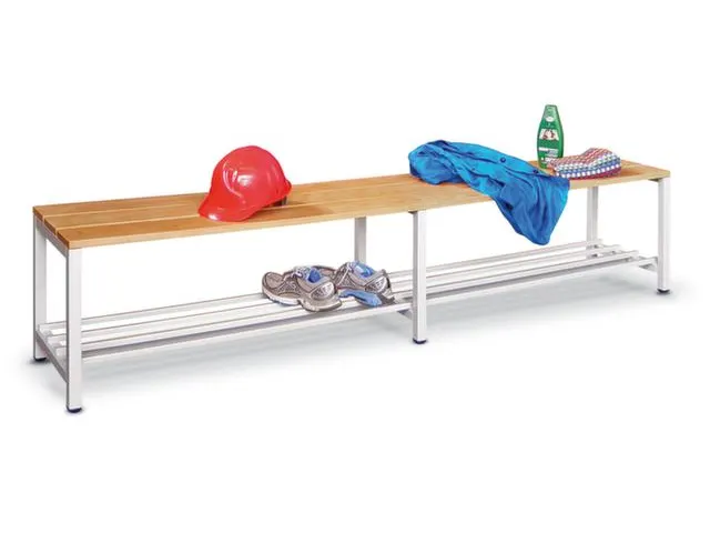 banc-patère,LxP 2000x370mm,barrettes en bois hêtre,piètement RAL901