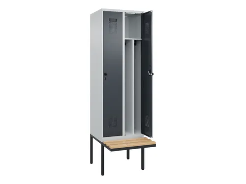 locker met bank,voor scheiding van kleding,HxBxD 2120x600x815mm,2vak
