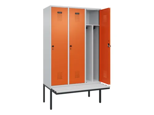 locker met bank,voor scheiding van kleding,HxBxD 2120x1200x815mm,3vak