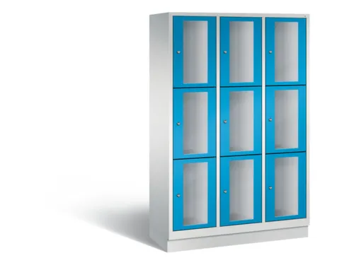 Lockerkast 1800x1200x500mm 3x3 vakken Cilinderslot, Sokkel, RAL5012