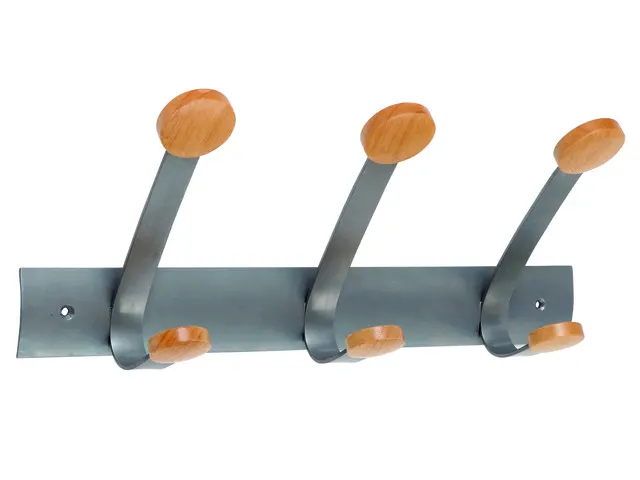 PMV3 wandkapstok met 3 dubbele haken metaalgrijs / licht hout